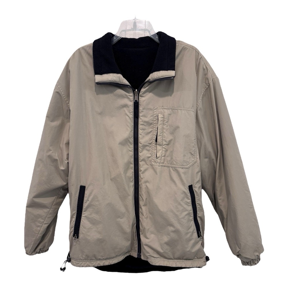 RBM Jacket Mens Medium Beige‎ Flannel Lined Windbreaker Fill Zip Pockets Stain
